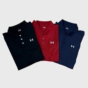 Lot Of 3 Under Armour Golf Polo Shirts Mens XL Stretch Red Blue Black